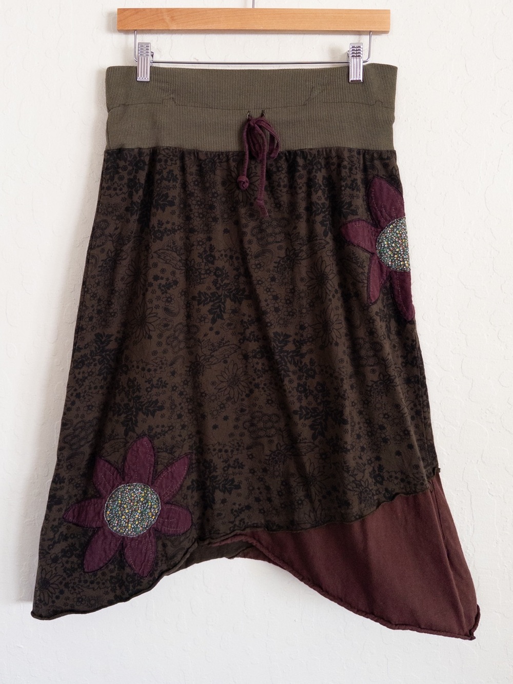 Vintage Y2K Kathmandu Imports 100% Cotton Floral Patchwork Asymmetric Midi Skirt